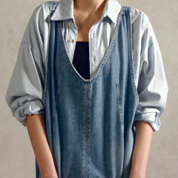 We the Free People High Roller denim jean baggy overalls jumpsuit onesie XS - Picture 10 of 16